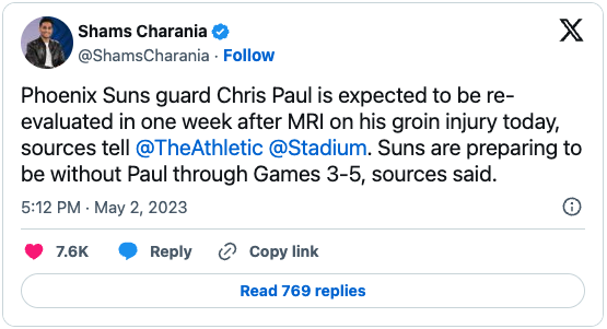 Suns’ Chris Paul to miss at least 3 games with groin injury
