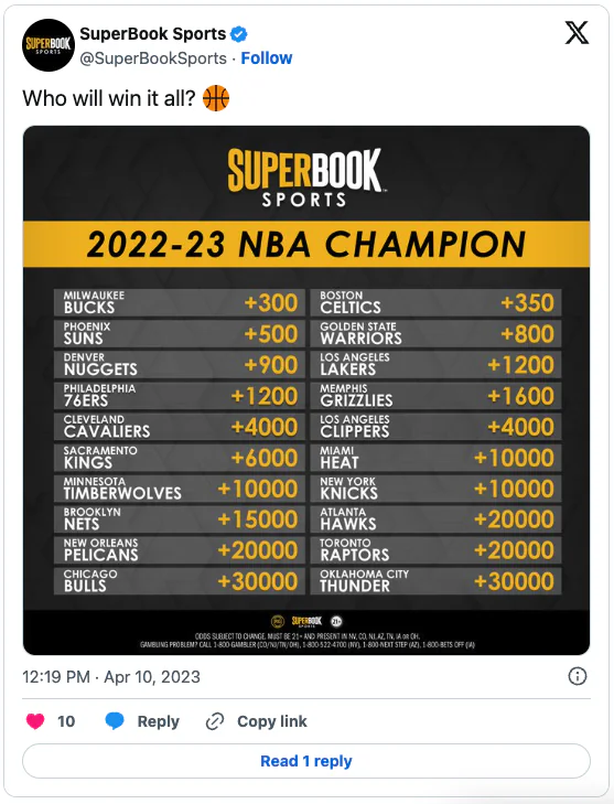 Westgate has Bucks as +300 favorites