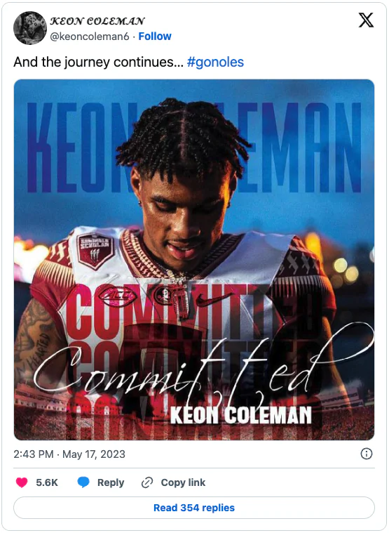 FSU lands Sparty transfer WR Keon Coleman