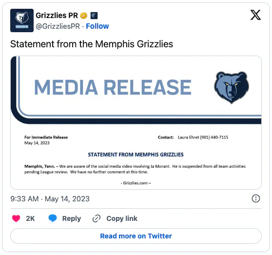 Grizzlies suspend Ja Morant from all team activities